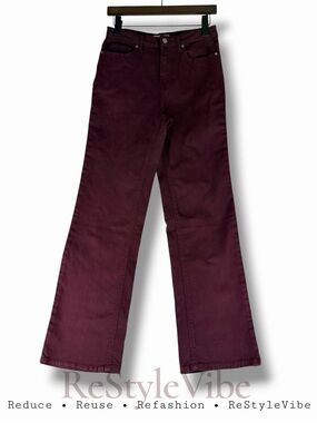 OAT Women’s Size 2/26 Denim Jean Pant Wine Burgundy Bootcut High Rise Stretch